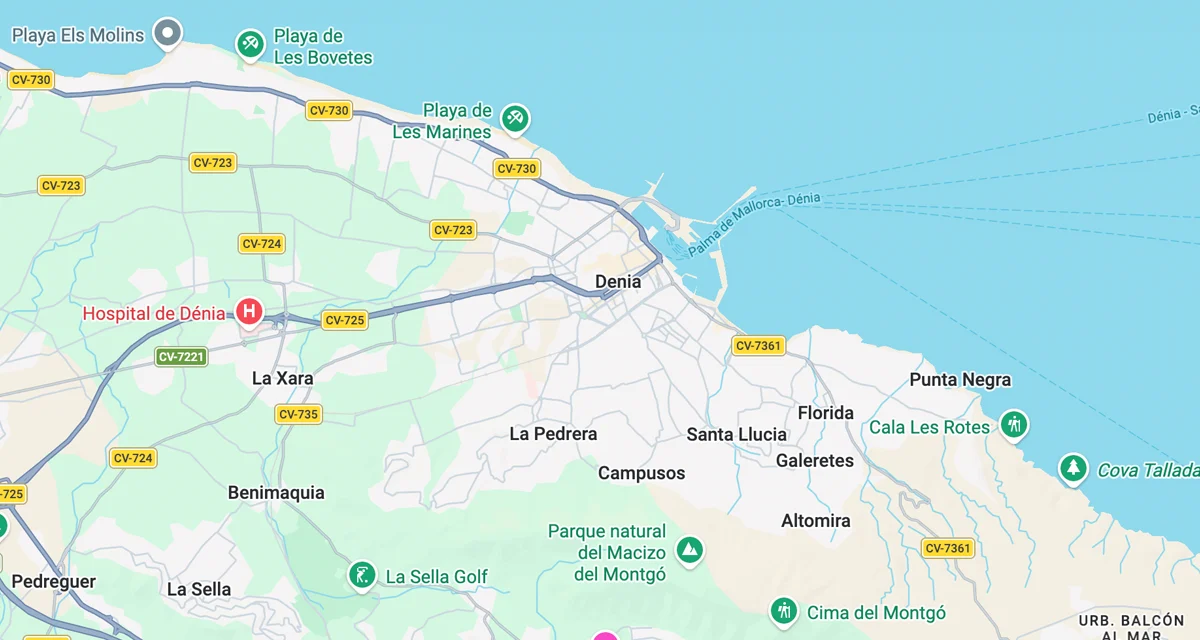 Mapa de la zona de influencia de Dénia