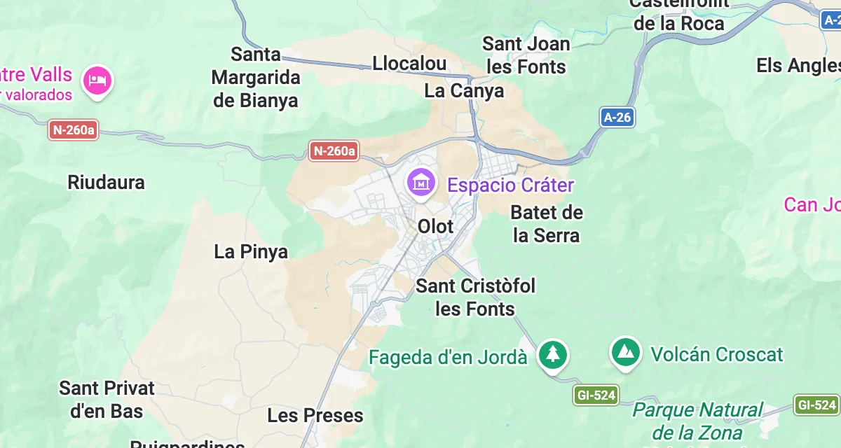 Mapa de la zona de influencia de Olot